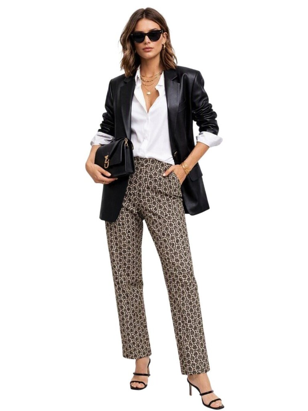 INC International Concepts Black Beige Lace Floral Overlay Pants Women 10 Modern